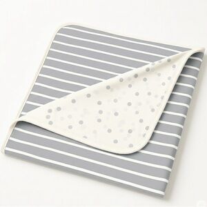 Pottery Barn Kids White Gray Polka Dot Stripe Chamois Baby Blanket Reversible